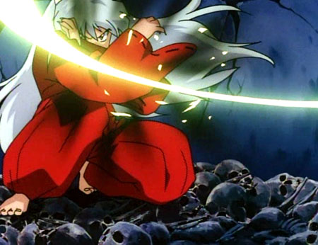 Inu Yasha is struck by Sesshomaru's whip