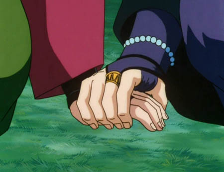 Miroku takes Sango's hand