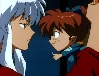 Inu Yasha holds Shippo by the tail